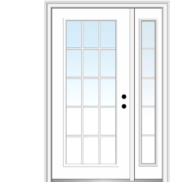 MMI Door 53 in. x 81.75 in. Clear Glass 15 Lite Left Hand Classic Primed Fiberglass Smooth Prehung Front Door with One Sidelite
