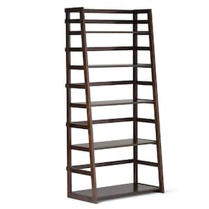 Acadian Solid Wood 63 in. x 30 in. Transitional Ladder Shelf Bookcase in Brunette Brown