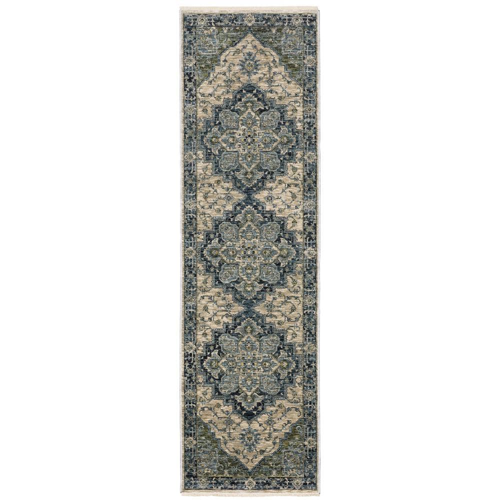 AVERLEY HOME Ambrose Blue/Beige 2 ft. x 8 ft. Center Oriental Medallion ...