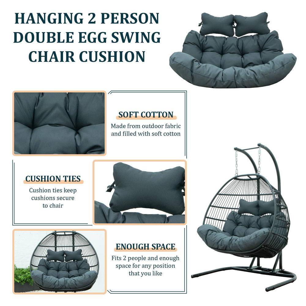 Charcoal Upholstered Hanging Egg Swing Cushion with Headrest