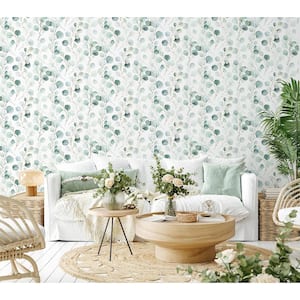 Flora Collection Green Eucalyptus Leaf Trail Matte Finish Non-pasted Vinyl on Non-woven Wallpaper Sample