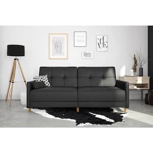 Kory Black Faux Leather Upholstered Coil Futon