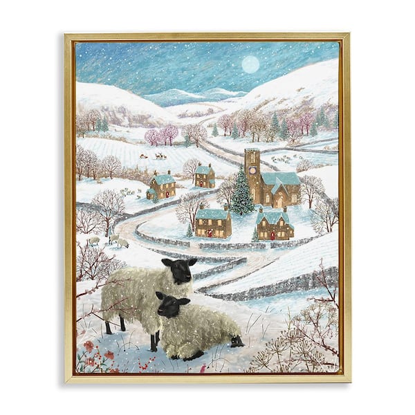 Stupell Industries Sheep on Wintery Hill by Pip Wilson 1-Piece Floater Frame Graphic Print Animal Poster Art Print 21 in. x 17 in.