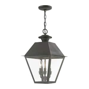Wentworth 3-Light Charcoal Outdoor Pendant Lantern with Clear Glass