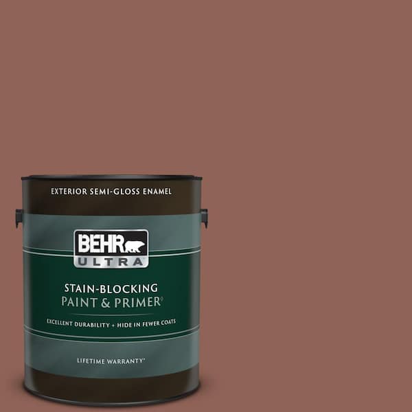 BEHR ULTRA 1 gal. #BXC-57 Raw Sienna Semi-Gloss Enamel Exterior Paint & Primer