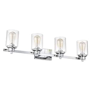 33.25 in. H W 4-Light Chrome Vanity Light with Clear Glass Shade