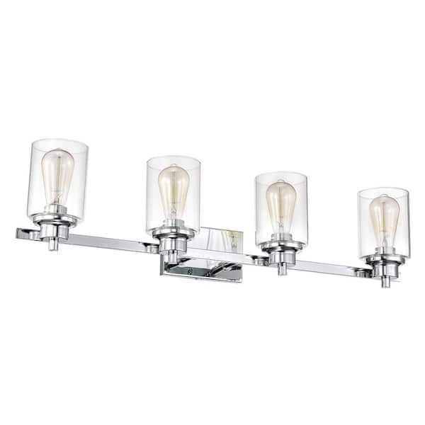 Tatahance 33.25 in. H W 4-Light Chrome Vanity Light with Clear Glass Shade