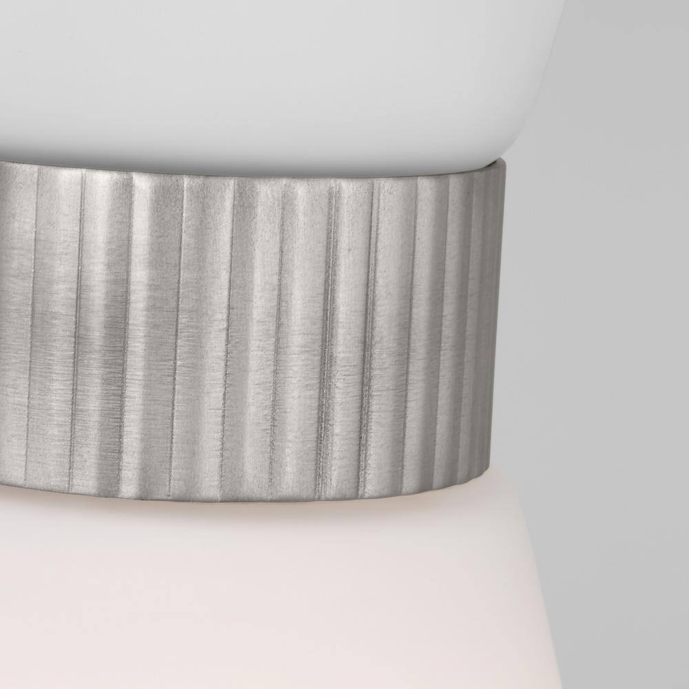 Brushed Steel Mini Pendant with Etched White Glass Shade