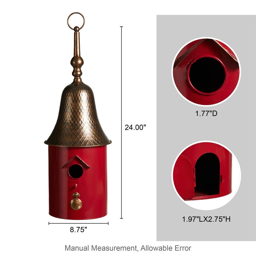 24" Red and Bronze Metal Pagoda Roof Outdoor Birdhouse