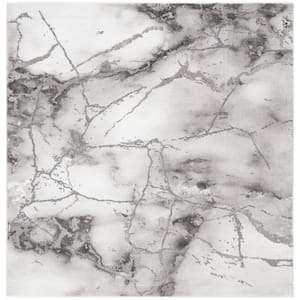 Craft Gray/Silver 4 ft. x 4 ft. Square Abstract Distressed Area Rug