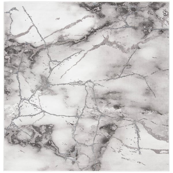 Craft Gray/Silver 5 ft. x 5 ft. Distressed Abstract Square Area Rug