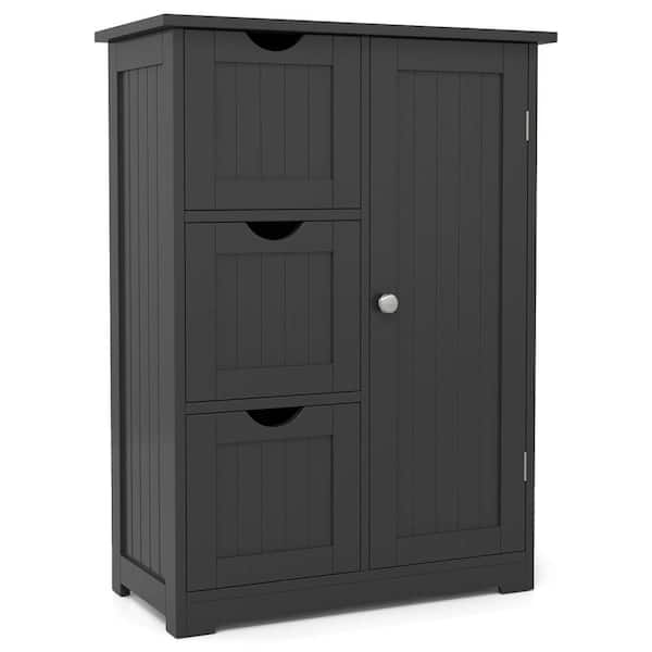 Costway Black Bathroom Floor Accent Cabinet with 3-Drawers and 1-Cupboard