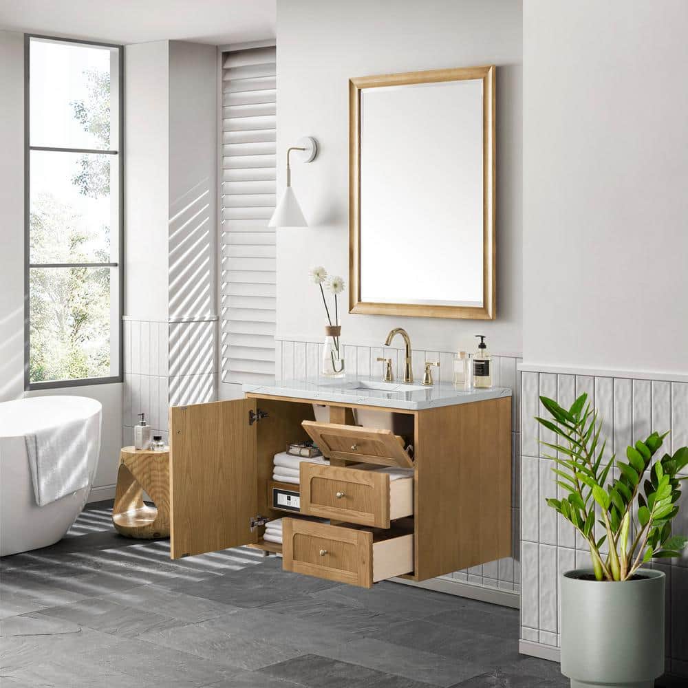 Laurent 36" Light Oak Single Vanity with Quartz Top