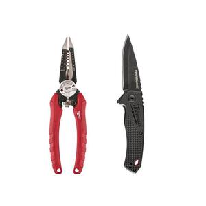 2.5 in. Hardline D2 Steel Smooth Blade Pocket Folding Knife W/ Combination Electricians 6-in-1 Wire Strippers Pliers