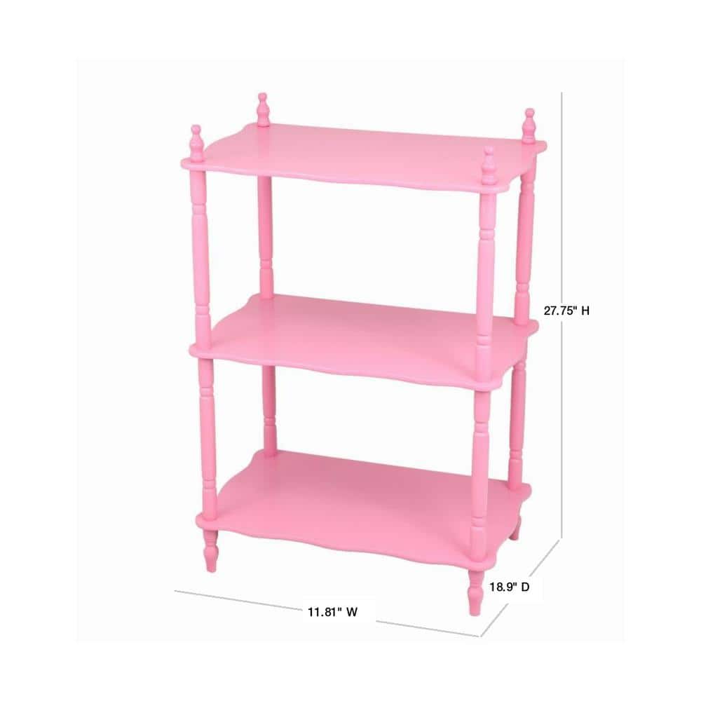 Victorian-Inspired Pink 3-Tier Wood Composite Etagere Bookcase for Kids