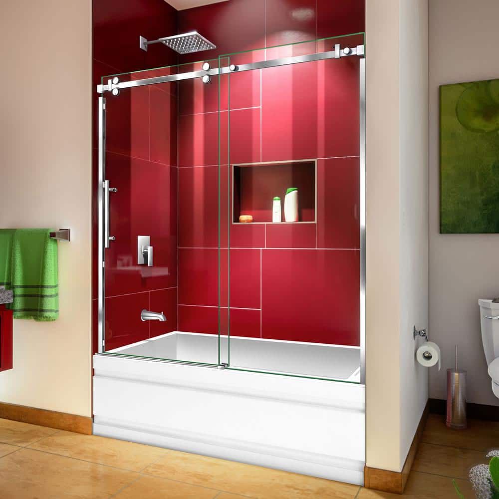 Enigma Sky 56-60" Polished Stainless Steel Frameless Sliding Shower Door