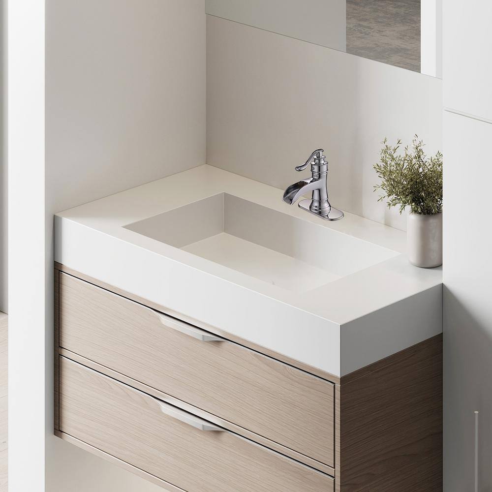 Chrome Single Handle Waterfall Bathroom Faucet with Pop-Up Drain
