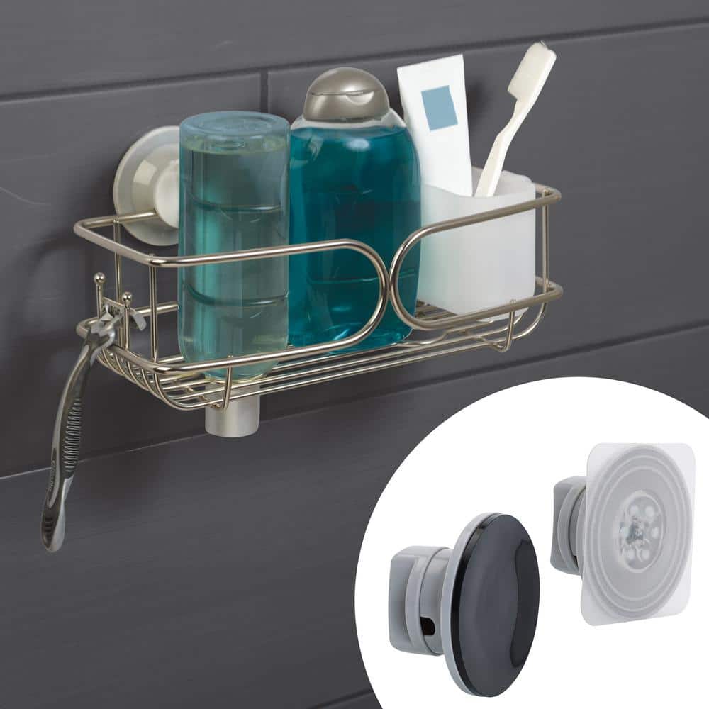 Zenna Home Power Grip Pro Rustproof Adhesive or Suction Mount Shower Caddy Basket in Stainless ...