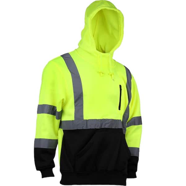 PIP Men's Medium Lime Yellow ANSI Type R Class 3-Hooded Pullover Sweatshirt with Black Bottom