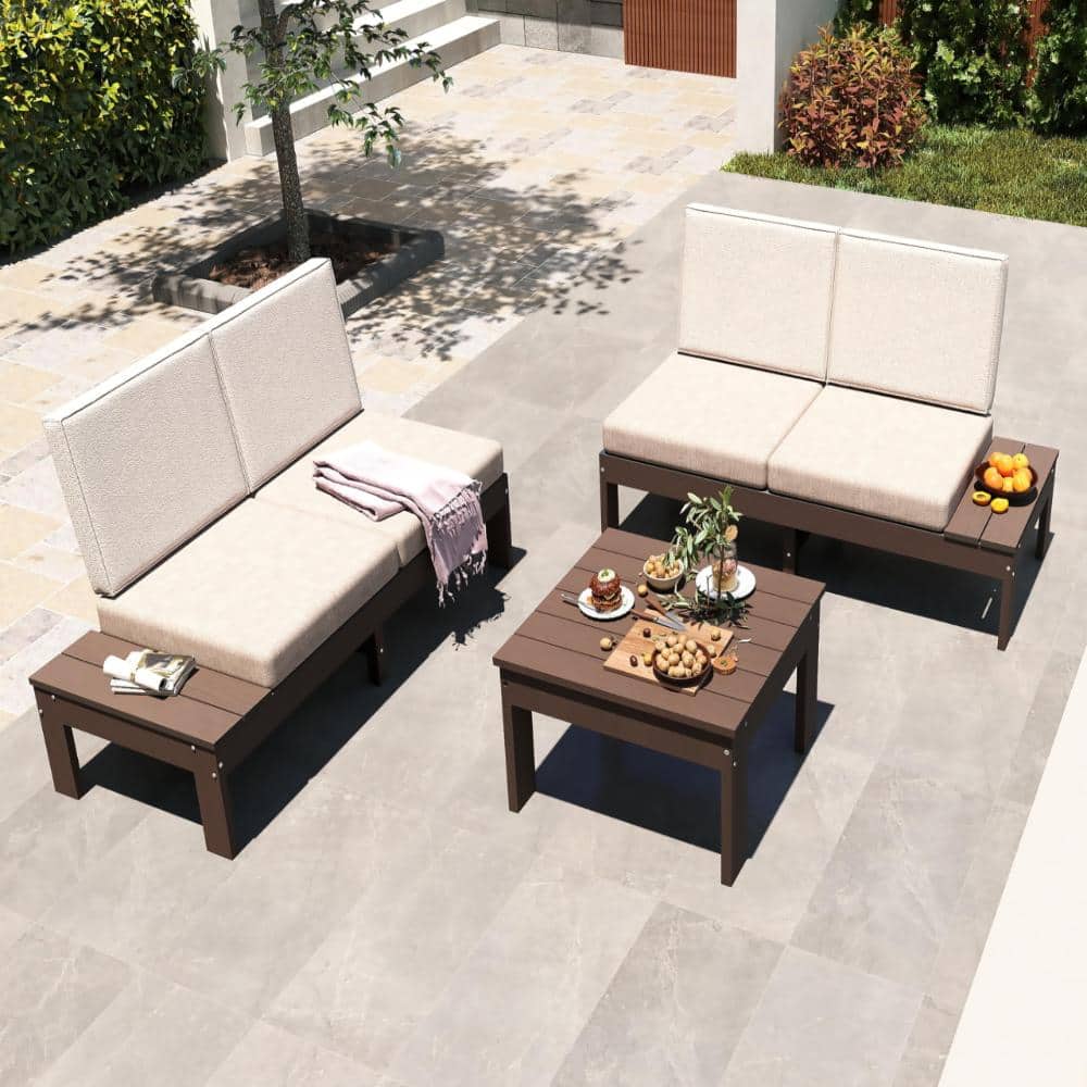 3-Piece HDPE Patio Furniture Set with Brown Cushions price history on PriceWatchPro