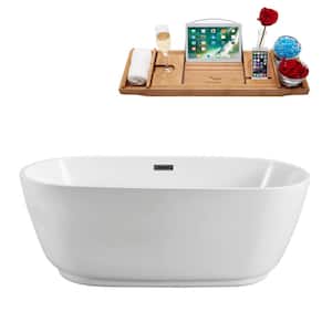 59 in. Acrylic Flatbottom Non-Whirlpool Bathtub in Glossy White with Brushed Gun Metal Drain and Overflow Cover