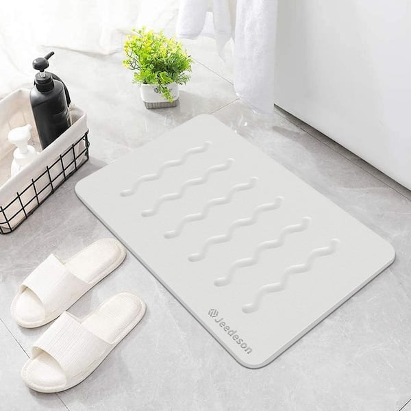 15.4 in. x 23.6 in. Stone Bath Mat, Diatomaceous Earth Bathroom Mat, Quick Drying Bathroom Floor Mat, Light Gray