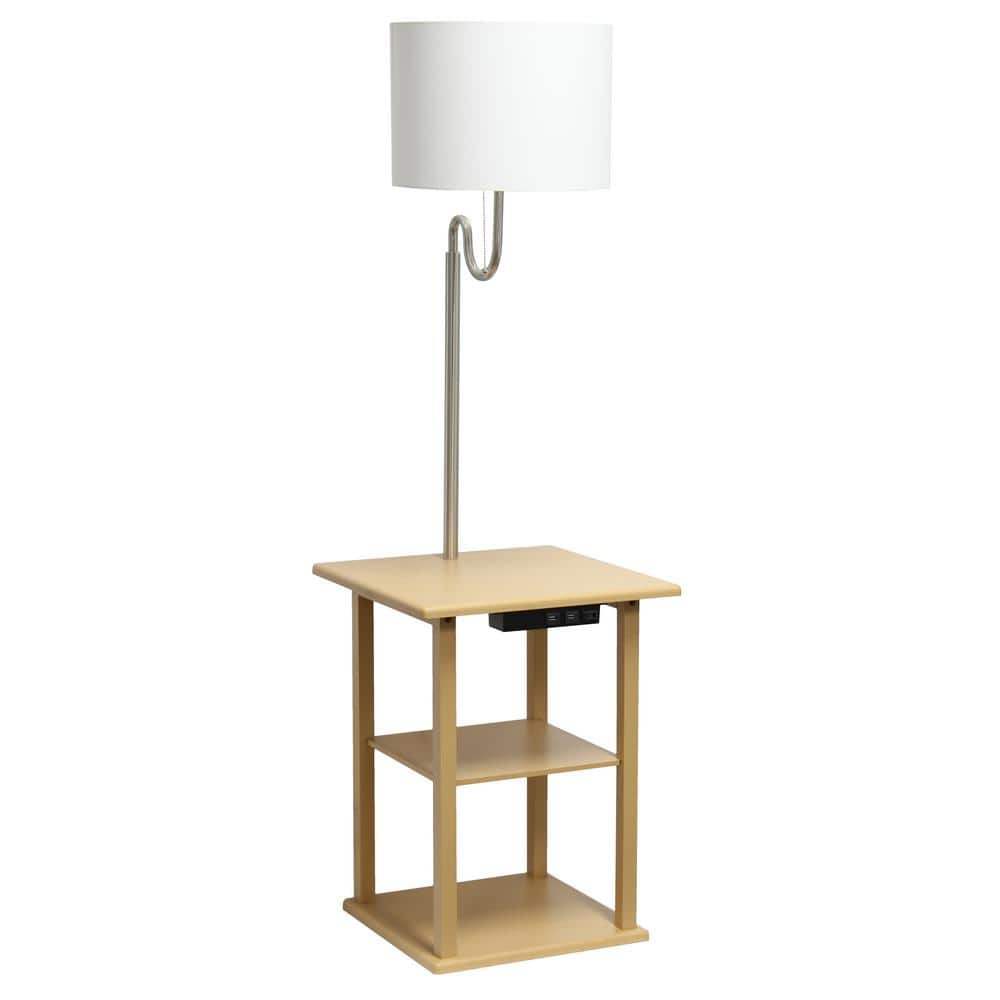 Tan 57" Modern 2-Tier End Table Floor Lamp with USB Ports