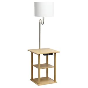 57 in. Tan Standard 2-Tier Floor Lamp Combination with 2 x USB Charging Ports and Power Outlet with Fabric Shade