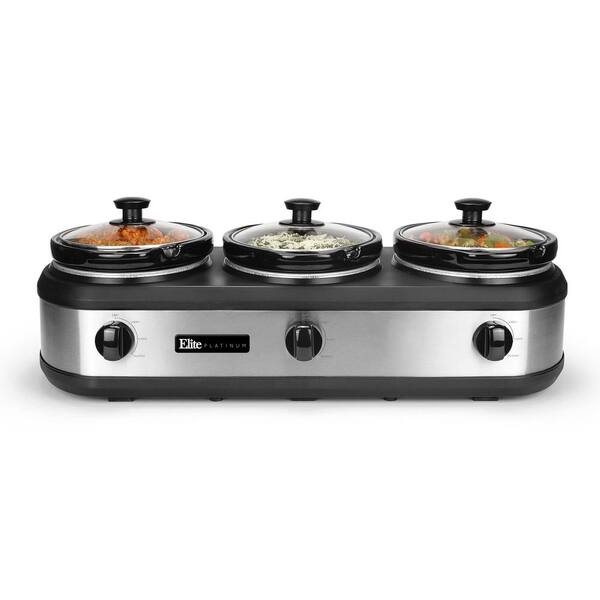 Elite Platinum 3 x 2.5 Qt. Triple Slow Cooker with Lid Rests - Stainless Steel