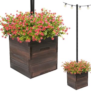 Extra Large 18 in. Dark Brown Wooden Planter Box with String Light Pole Sleeve