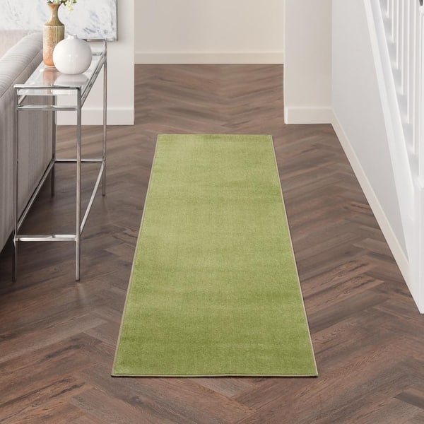 Essentials 2 ft. x 6 ft. Green Kitchen Runner Solid Contemporary Indoor/Outdoor Patio Area Rug