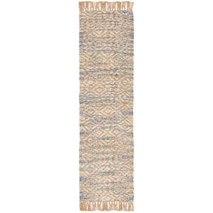 Natural Fiber Beige/Blue 2 ft. x 8 ft. Woven Thread Runner Rug