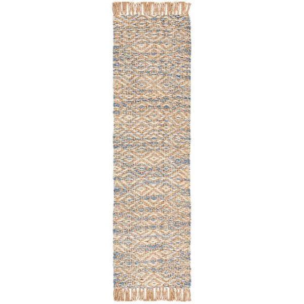 SAFAVIEH Natural Fiber Beige/Blue 2 ft. x 8 ft. Woven Thread Runner Rug