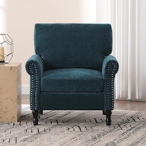 Dark Teal Chenille Upholstered Wood Frame Accent Armchair with Turned Legs and Tufted Rolled Armrests