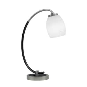 Olympia 18.25 in. Graphite and Matte Black Bedside Table Lamp for Living Room with Glass Shade