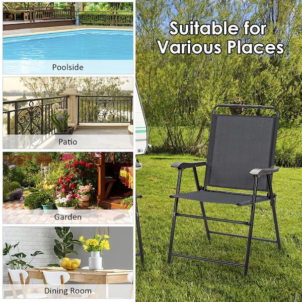 人気定番の Costway Grey Metal Folding Armrest Portable Lawn Chair (Set テーブル・チェア・ハンモック
