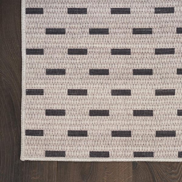 8 ft. x 10 ft. Black and Ivory Abstract Power Loom Washable Non Skid Area Rug