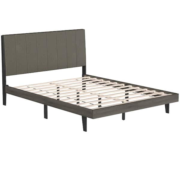 Costway 62 in. W Grey Queen Upholstered Tufted Bed Wood Platform Mattress Foundation Headboard