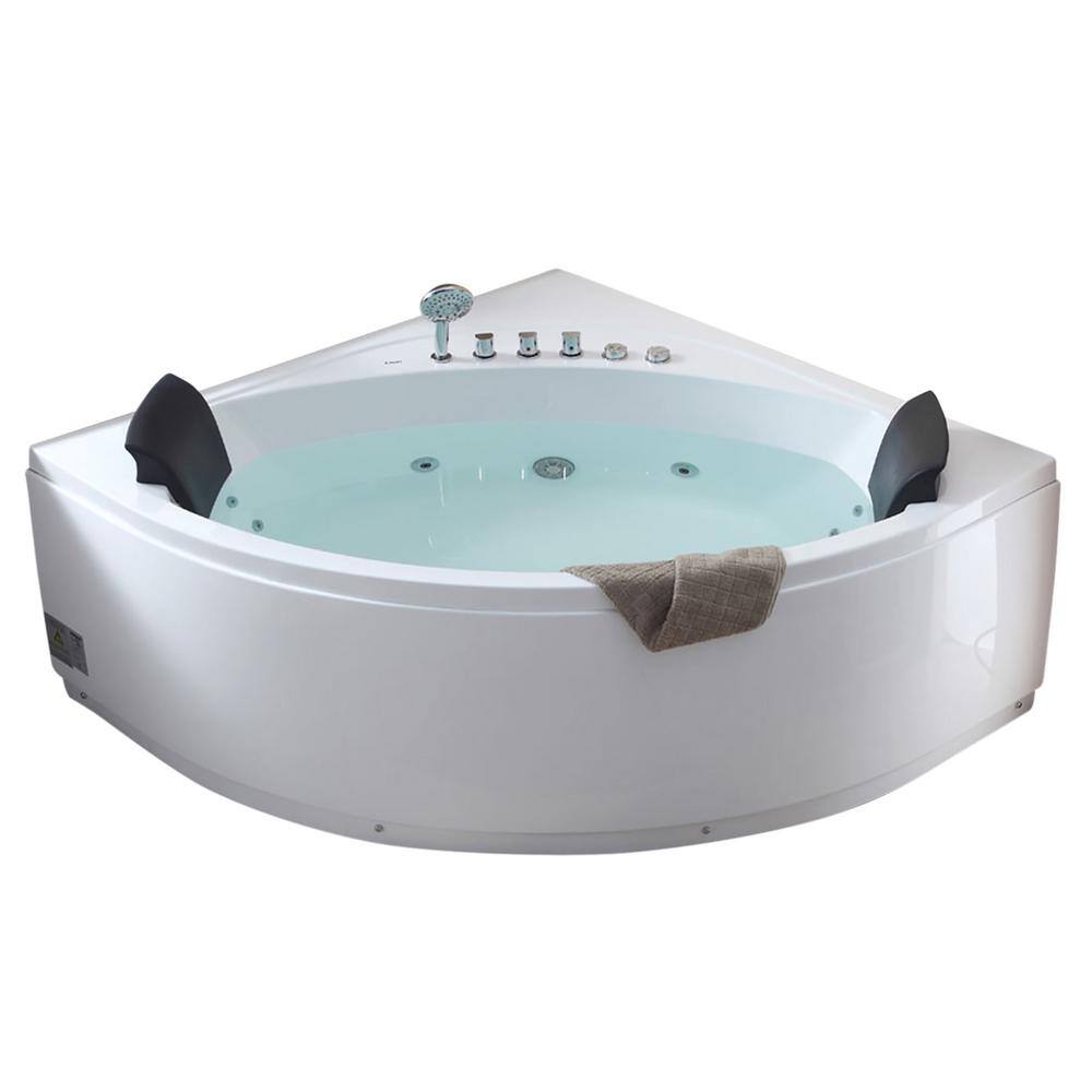 59.13'' White Acrylic Corner Whirlpool Bathtub