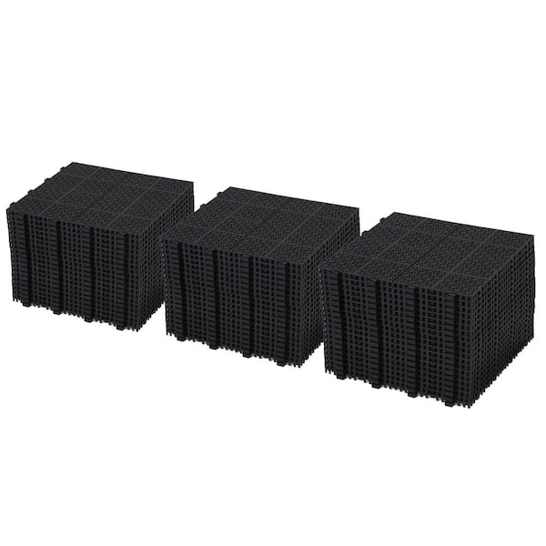 LIVIZA 1 ft. x 1 ft. Anti-Slip Plastic Deck Tile in Black (60-Piece), Rosette Pattern