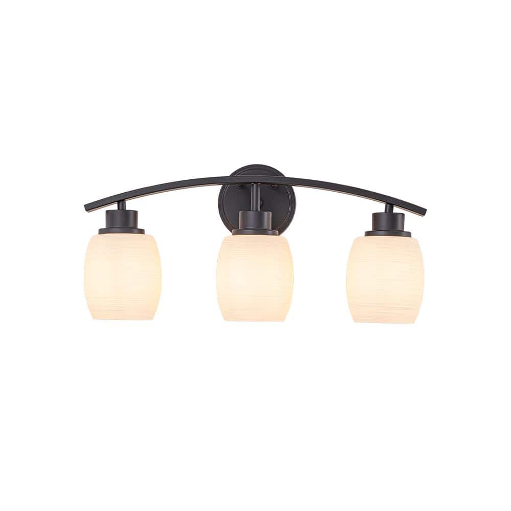 Modern Contemporary 3-Light Bathroom Vanity Light Dark Brown with Textured Opal Glass Shades 20'' Wall Mounted Fixture price history on PriceWatchPro