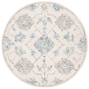 Micro-Loop Ivory/Grey 5 ft. x 5 ft. Floral Solid Color Round Area Rug