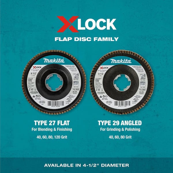 Makita - X-LOCK 4‑1/2 in. 60-Grit Type 27 Flat Blending and Finishing Flap Disc for X-LOCK and All 7/8 in. Arbor Grinders