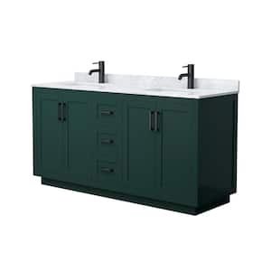 Miranda 66 in. W x 22 in. D x 33.75 in. H Double Bath Vanity in Green with White Carrara Marble Top