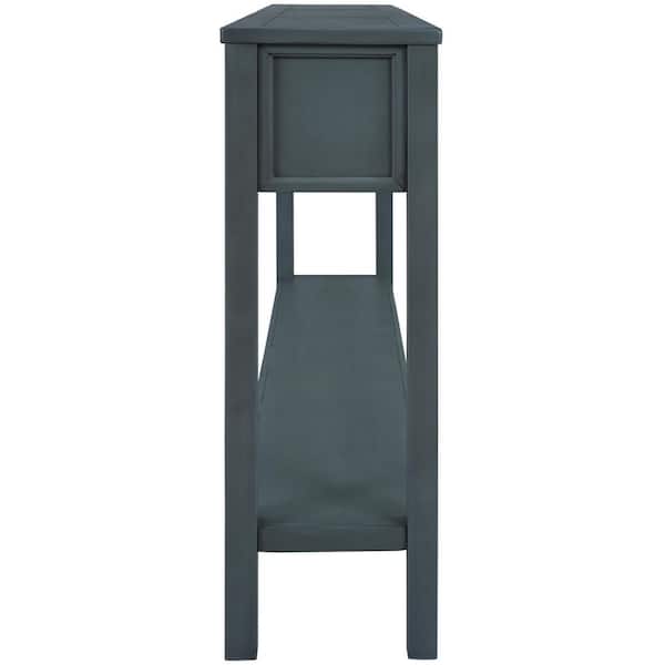 Entryway Tables 60 in. Rectangle Antique Navy Wood Console Table with 4-Drawers and Bottom Shelf
