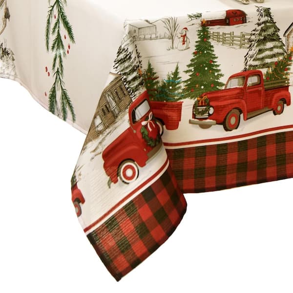 Threadmade Home Vintage Christmas Tree Farm Holiday Rectangle Tablecloth, Multicolor - 60"W x 102"L