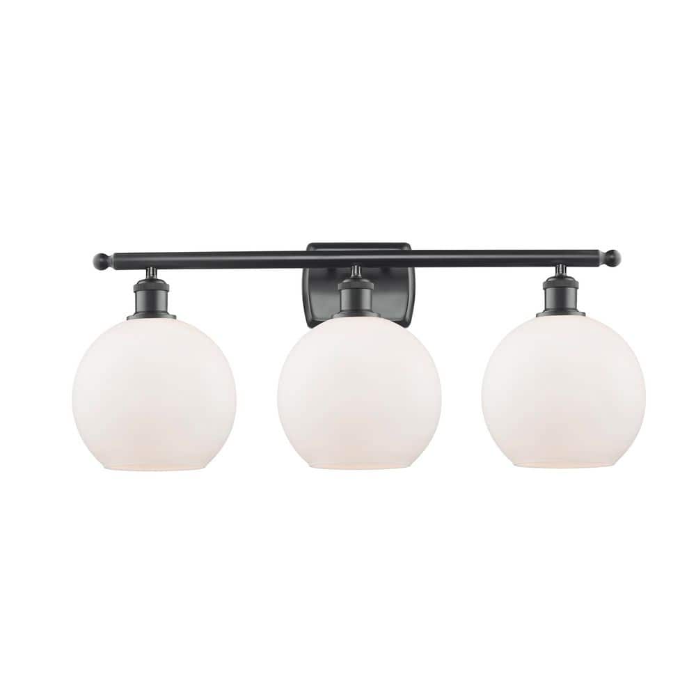 Athens 26 in. 3-Light Matte Black Vanity Light with Glass Shade price history on PriceWatchPro