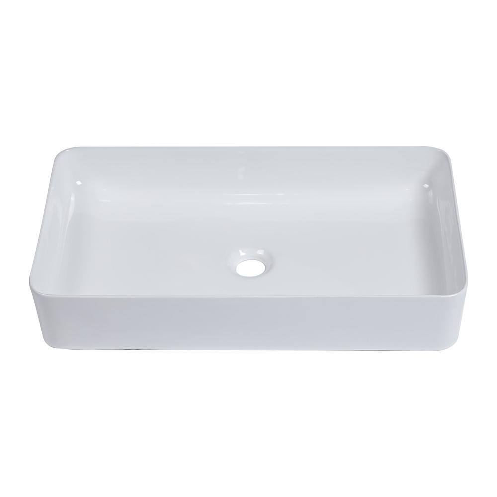 Logmey 15.5 in. Round Vessel Bathroom Sink with Drain in White Ceramic