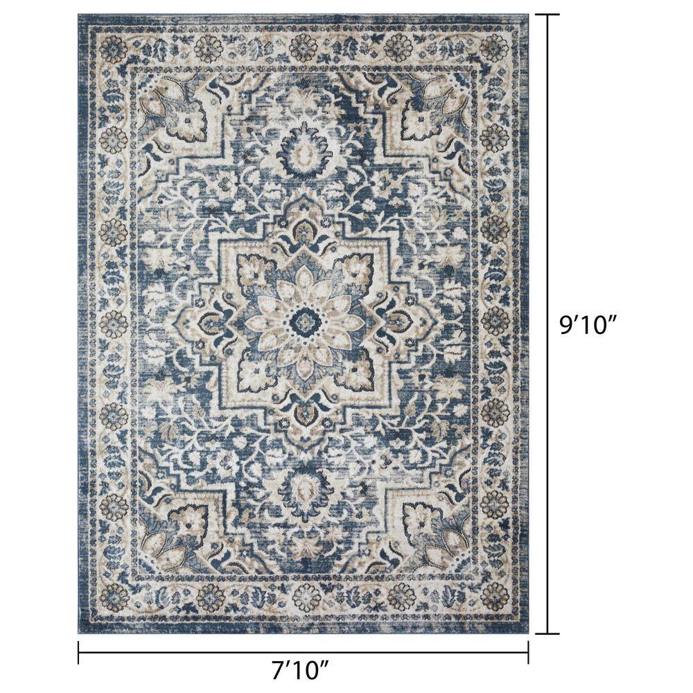 Elegant Blue Oriental-Inspired 8' x 10' Synthetic Area Rug