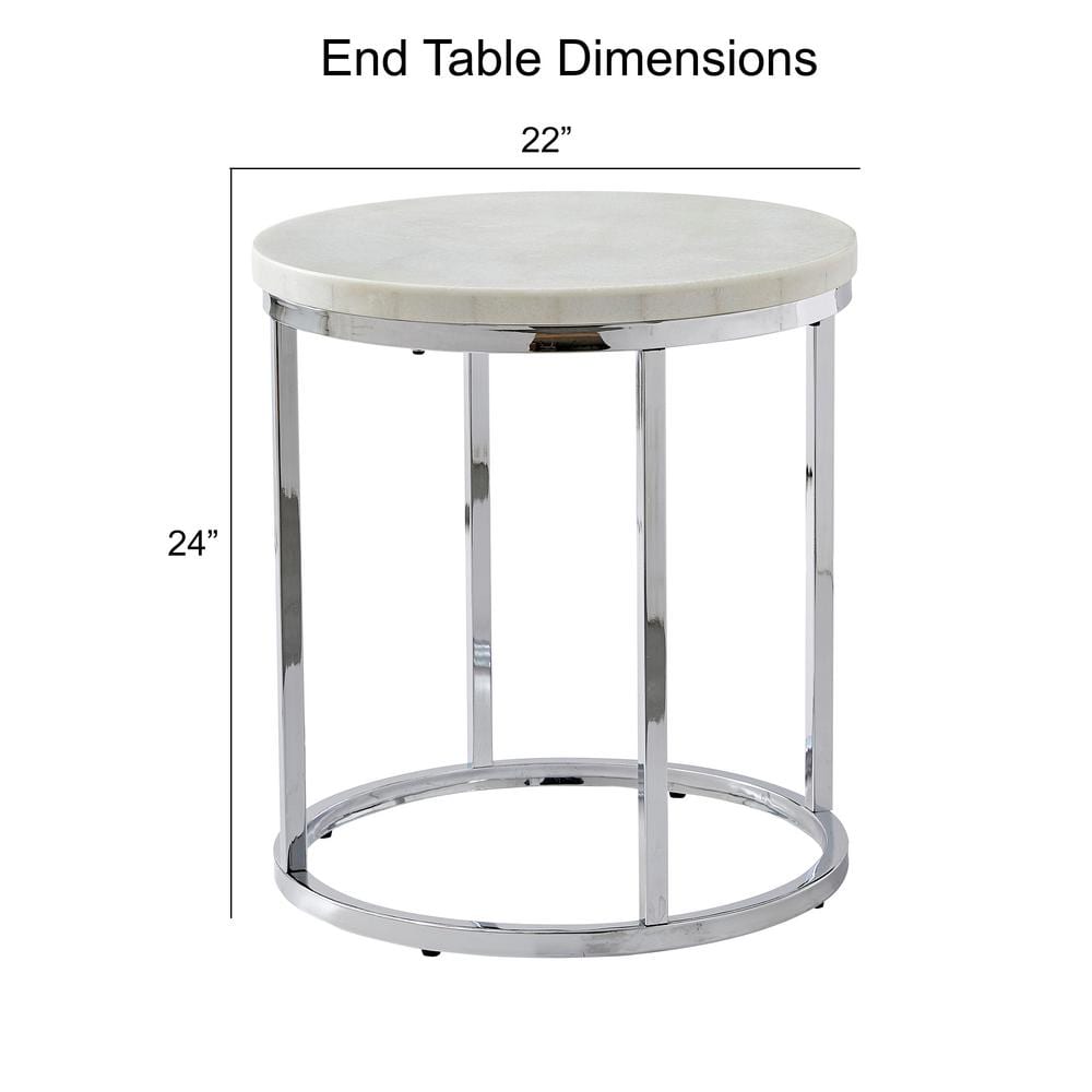Echo 22" White Marble and Chrome Round End Table